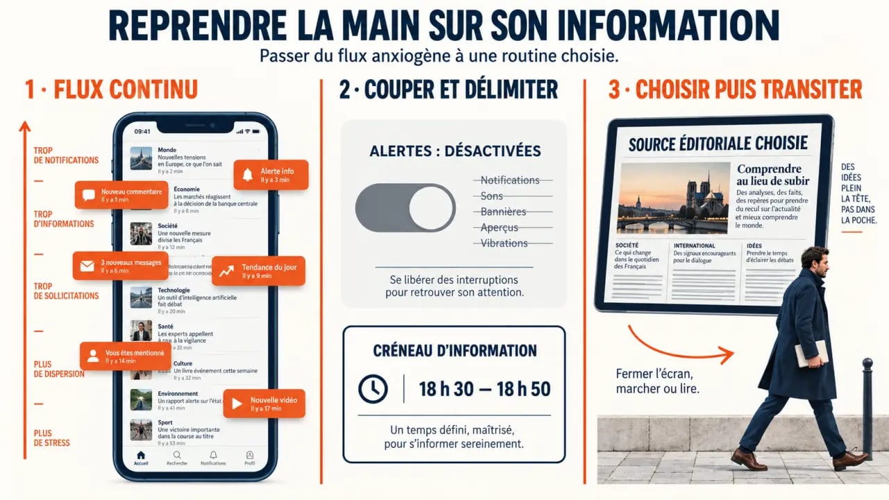Infographie pour réduire sa consommation d'actualités anxiogènes au quotidien