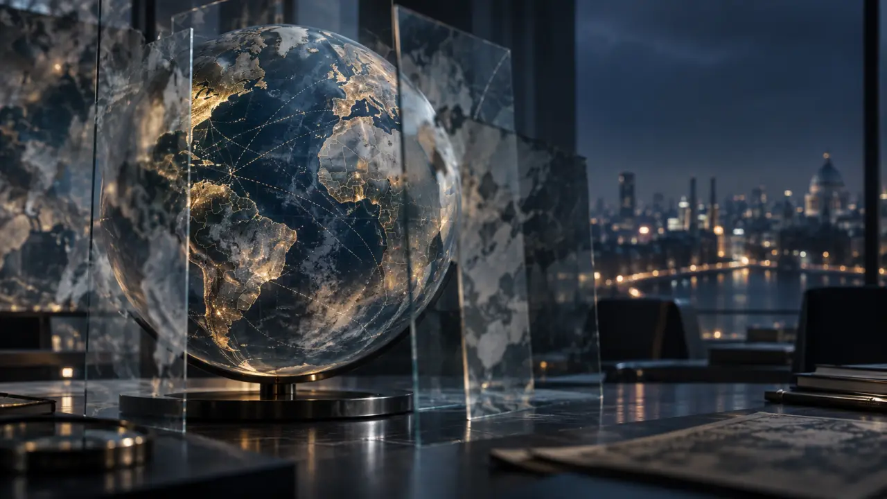 Salle de réunion internationale évoquant les rapports de force géopolitiques mondiaux