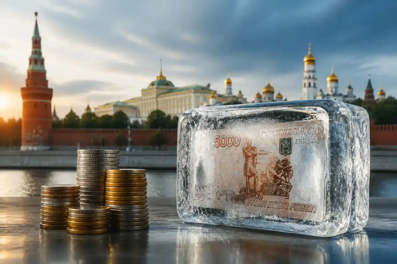Photographie de presse illustrant les sanctions et les tensions financières autour des actifs russes gelés