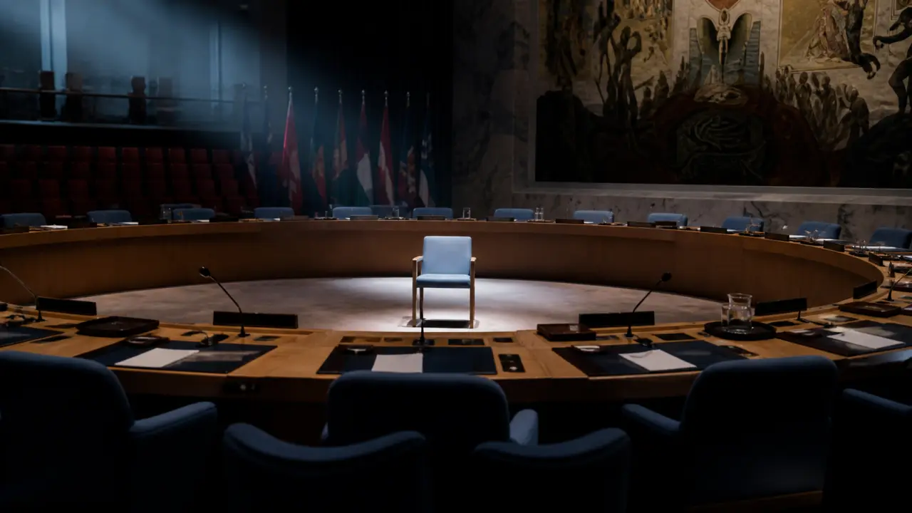 Photographie de presse illustrant l’Assemblée générale des Nations unies et les tensions diplomatiques mondiales