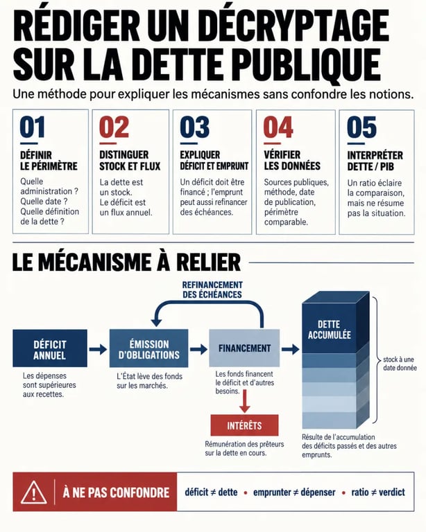 Infographie pour comprendre comment rediger un article de decryptage sur la dette publique