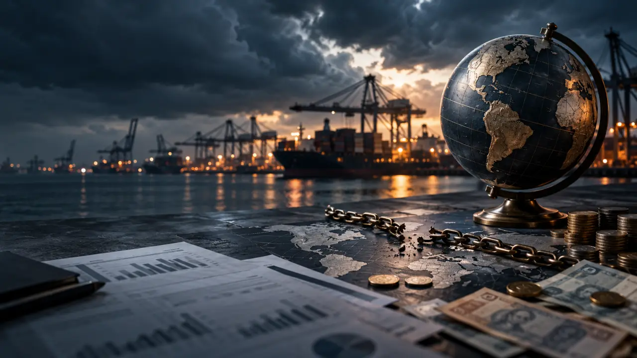 Documents financiers et cartes du monde symbolisant les sanctions économiques internationales